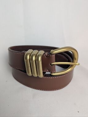 FRYE & CO Women Leather Belt Brown Color Size XL Gold Buckle